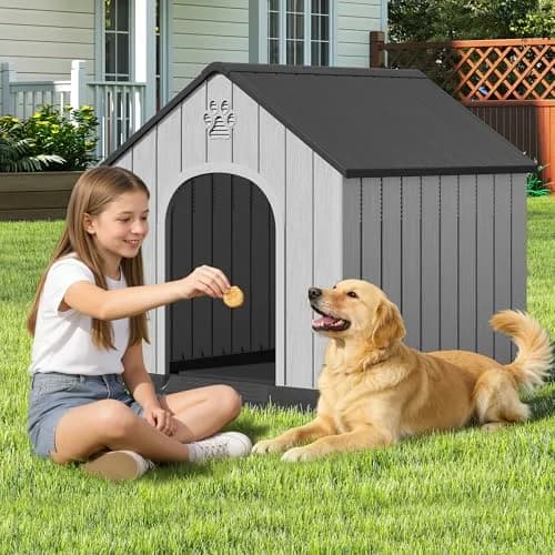 Fancyango Large Dog House Outdoor Indoor Waterproof with Air Vents Elevated Floor | Durable Plastic Shelter (Sky Blue, 38.2''L×36''W×37''H) thumbnail 7