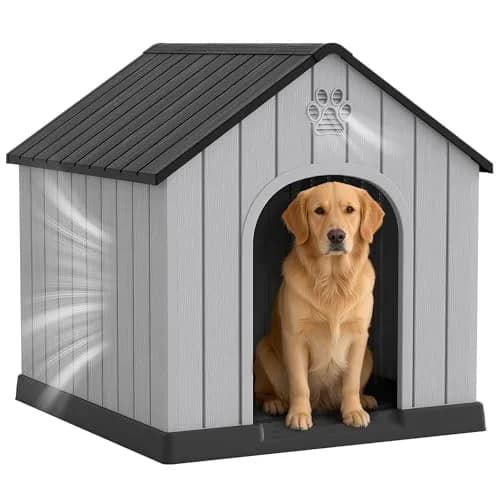 Fancyango Large Dog House Outdoor Indoor Waterproof with Air Vents Elevated Floor | Durable Plastic Shelter (Sky Blue, 38.2''L×36''W×37''H) thumbnail 2