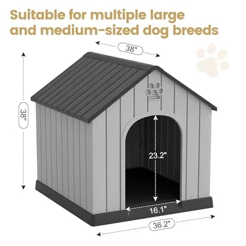 Fancyango Large Dog House Outdoor Indoor Waterproof with Air Vents Elevated Floor | Durable Plastic Shelter (Sky Blue, 38.2''L×36''W×37''H) thumbnail 3