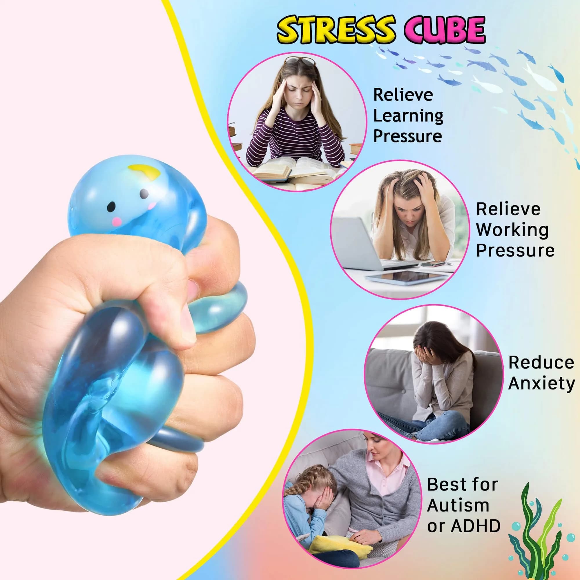 Meijoy Stress Cube Fidget Toy with Glow-in-the-Dark Mochi | 5.5 cm (2.17 inch) thumbnail 4