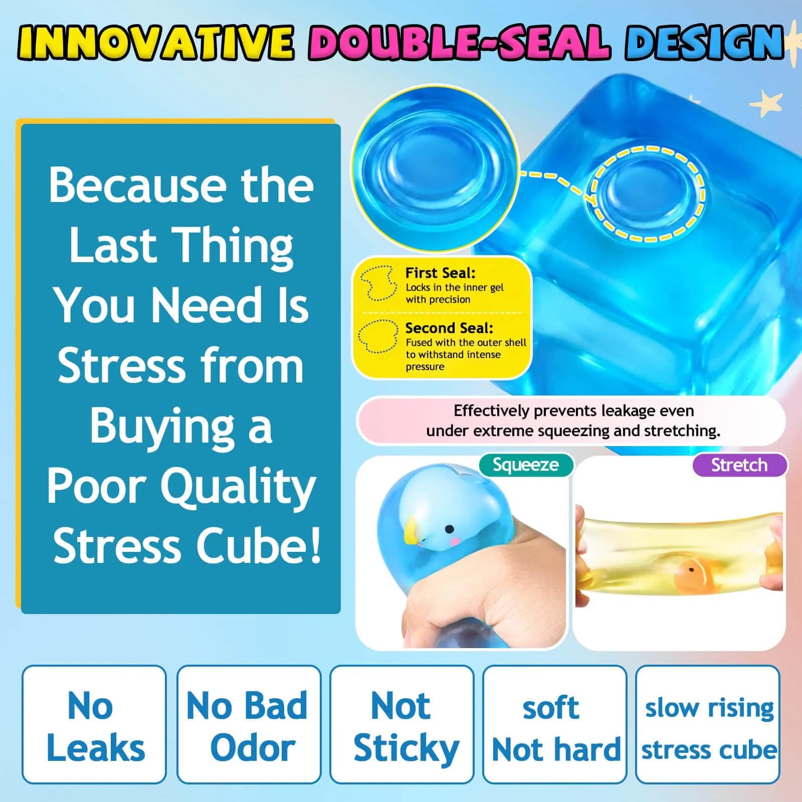 Meijoy Stress Cube Fidget Toy with Glow-in-the-Dark Mochi | 5.5 cm (2.17 inch) thumbnail 5