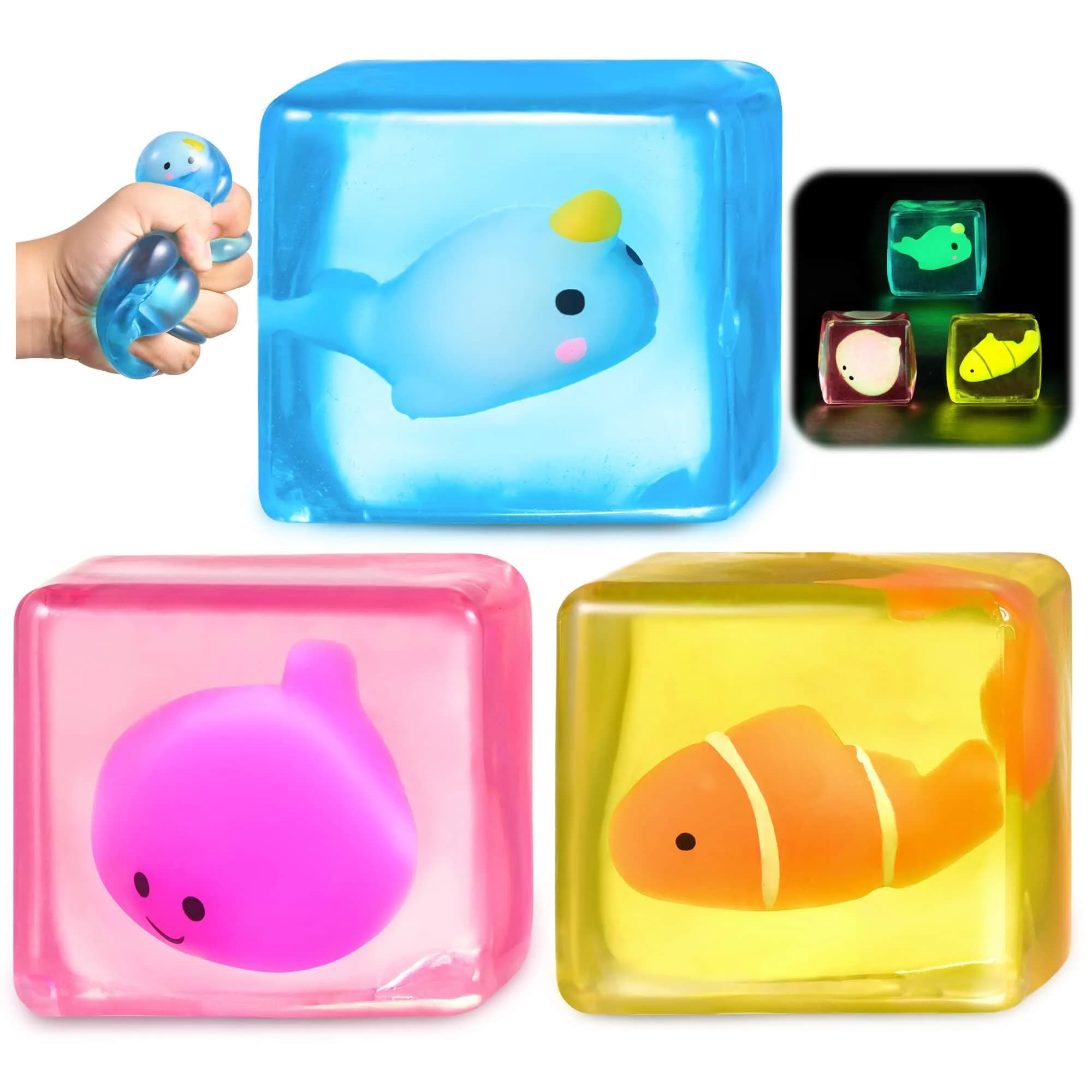 Meijoy Stress Cube Fidget Toy with Glow-in-the-Dark Mochi | 5.5 cm (2.17 inch) thumbnail 1