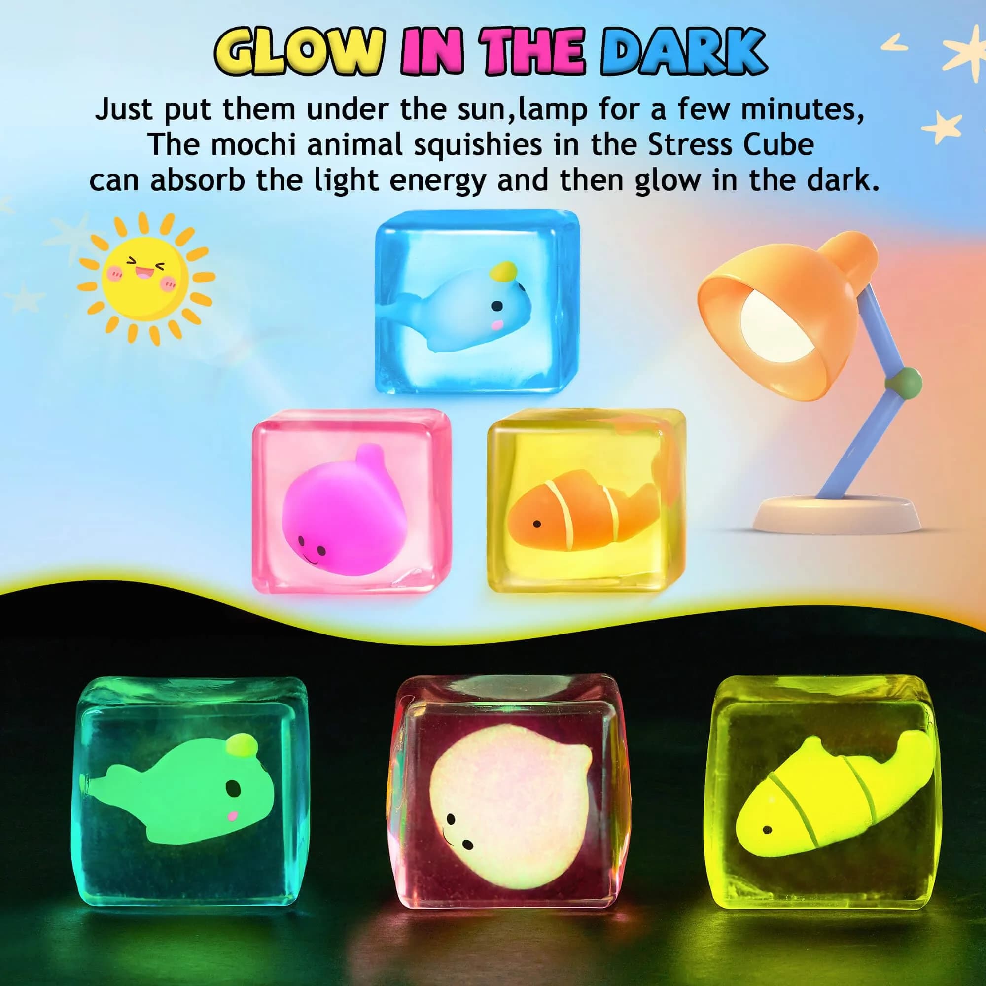 Meijoy Stress Cube Fidget Toy with Glow-in-the-Dark Mochi | 5.5 cm (2.17 inch) thumbnail 3