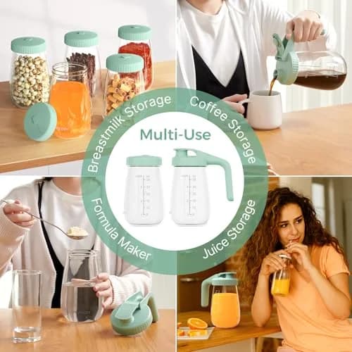 Momcozy Glass Breast Milk Pitcher with Flat and Handle Lid, 2pc, 32oz Each (946ml Total) | Dual-Lid Design for Storage & Pouring thumbnail 5