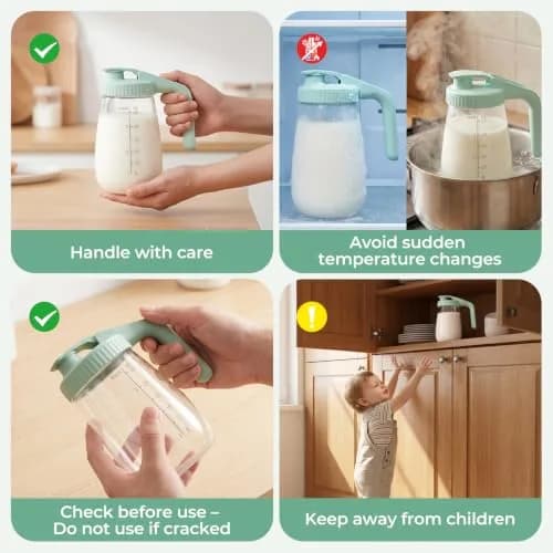 Momcozy Glass Breast Milk Pitcher with Flat and Handle Lid, 2pc, 32oz Each (946ml Total) | Dual-Lid Design for Storage & Pouring thumbnail 6