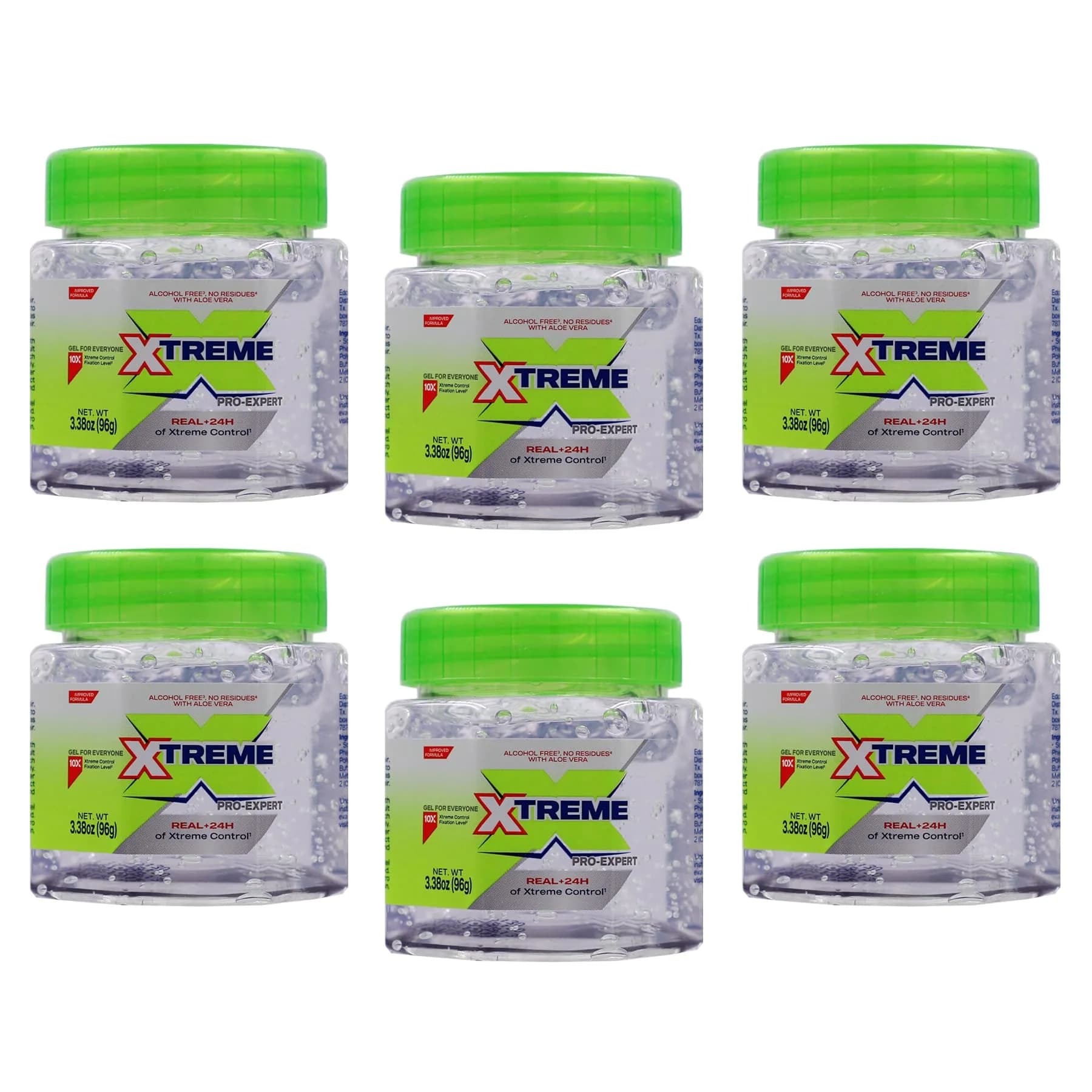 Xtreme Pro-Expert Hair Styling Gel - Clear, 24-Hour Hold, 6 Pack, 3.38 oz | Dependable Control & Shine