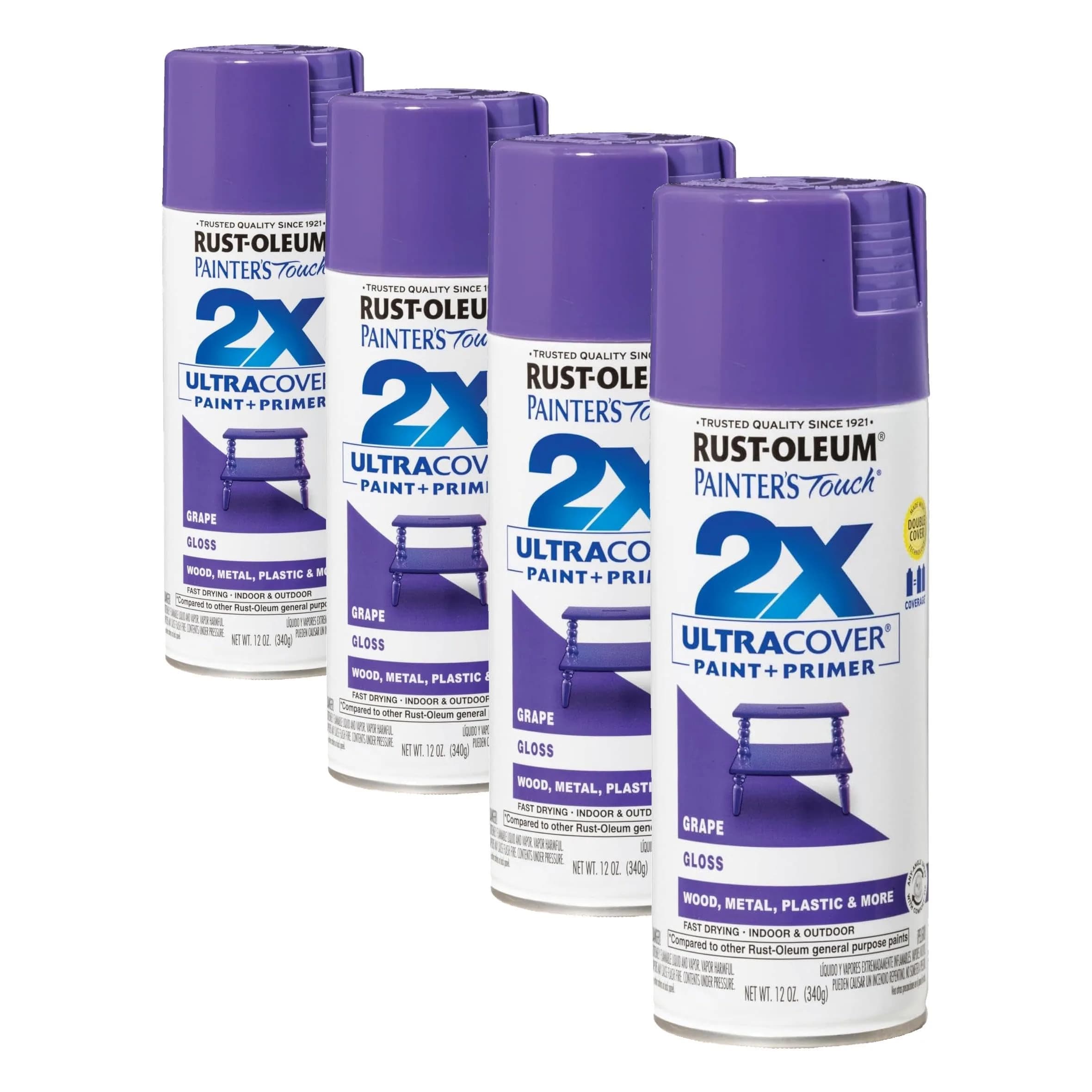 Rust-Oleum Painter's Touch 2X Ultra Cover Spray Paint, Gloss Grape, 12 oz (Pack of 4) - main product image
