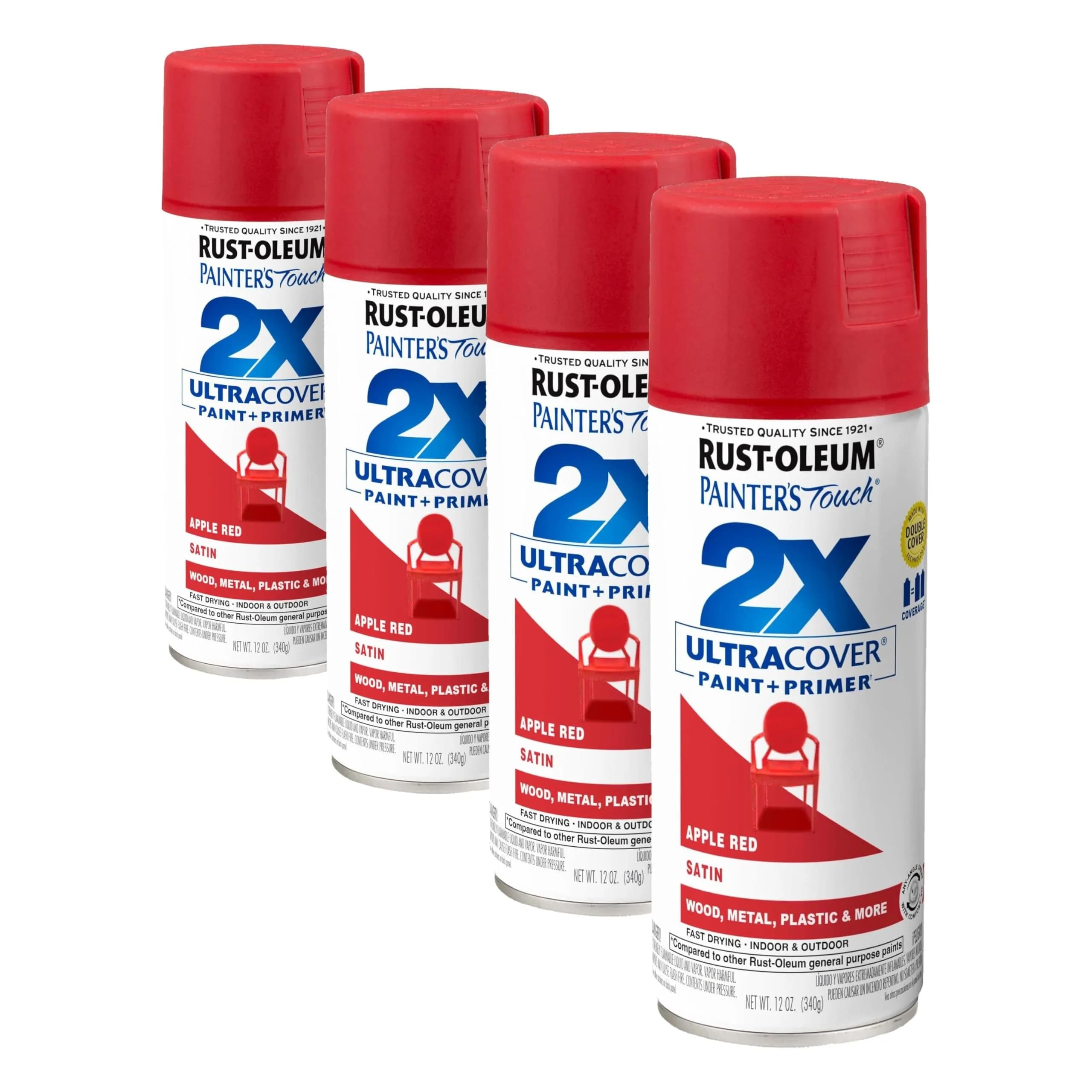 Rust-Oleum Painter's Touch 2X Satin Apple Red Spray Paint - 12 Oz Cans (4 Pack) - main product image