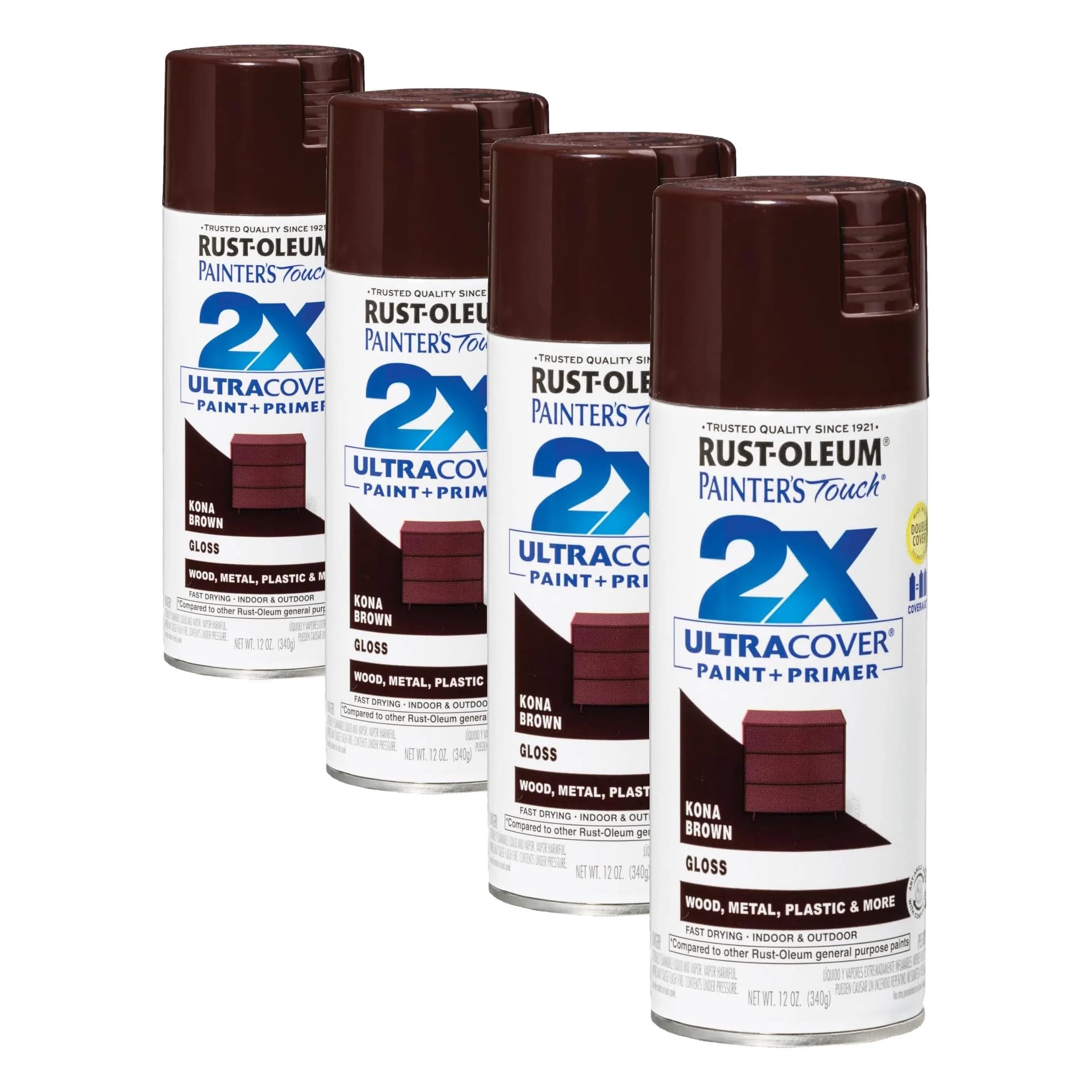 Rust-Oleum Painter's Touch 2X Gloss Kona Brown Spray Paint - 12 Oz Cans (4 Pack) - main product image