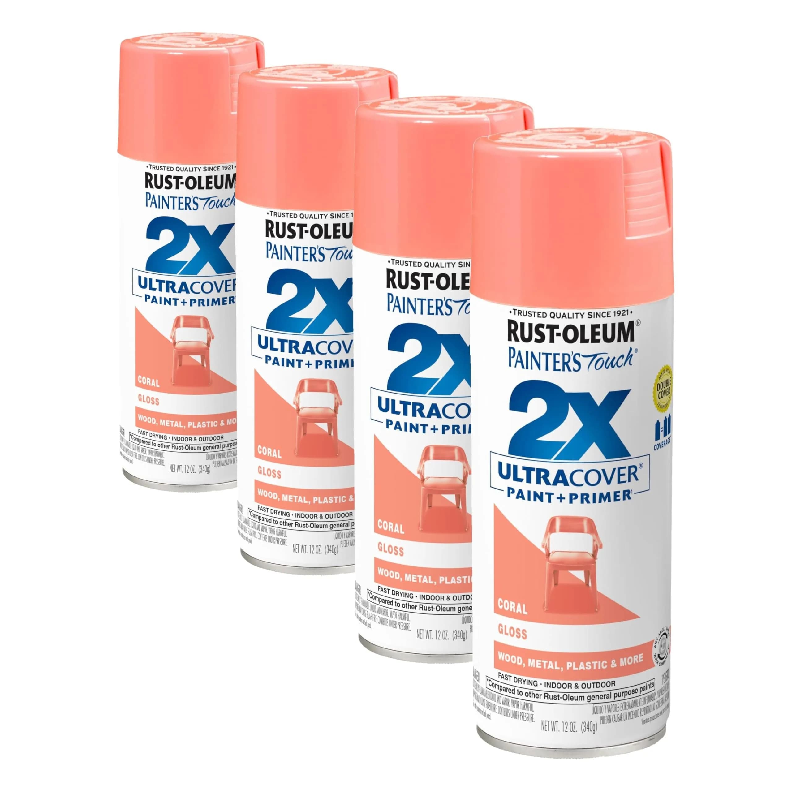 Rust-Oleum Painter's Touch 2X Ultra Cover Spray Paint, Gloss Coral, 12 Oz (Pack of 4) - main product image