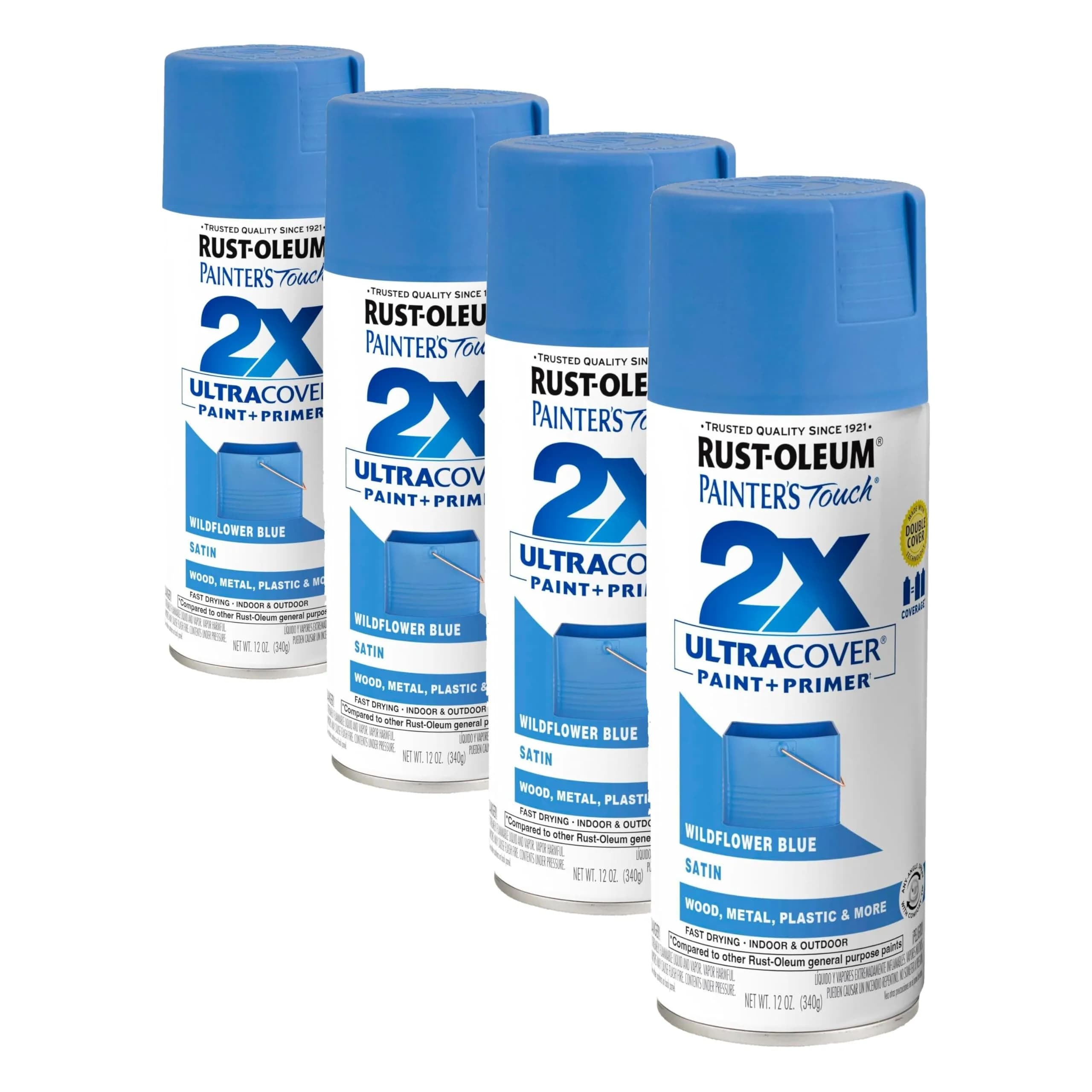 Rust-Oleum Painter's Touch 2X Satin Wildflower Blue Spray Paint, 12 Oz (Pack of 4) - main product image