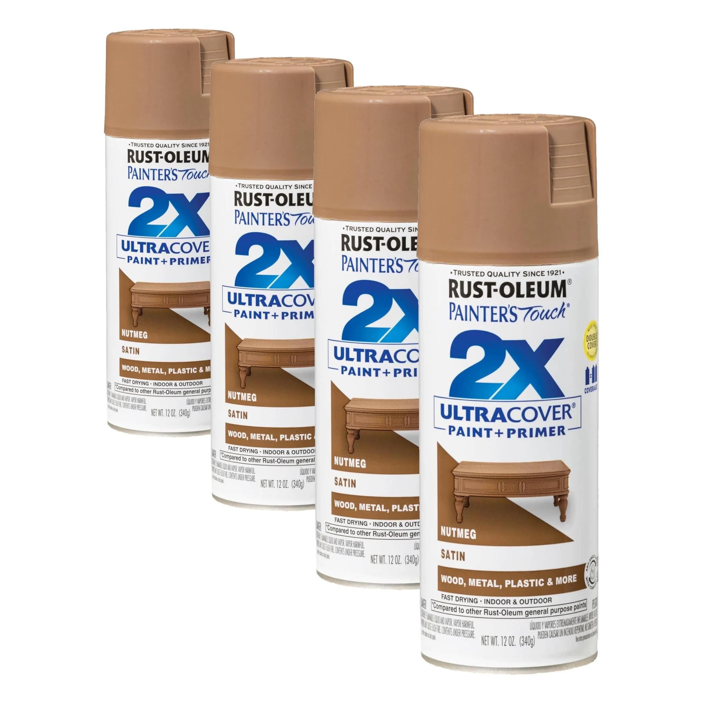 Rust-Oleum Painter's Touch 2X Satin Nutmeg Spray Paint, 12 Oz (Pack of 4) - main product image