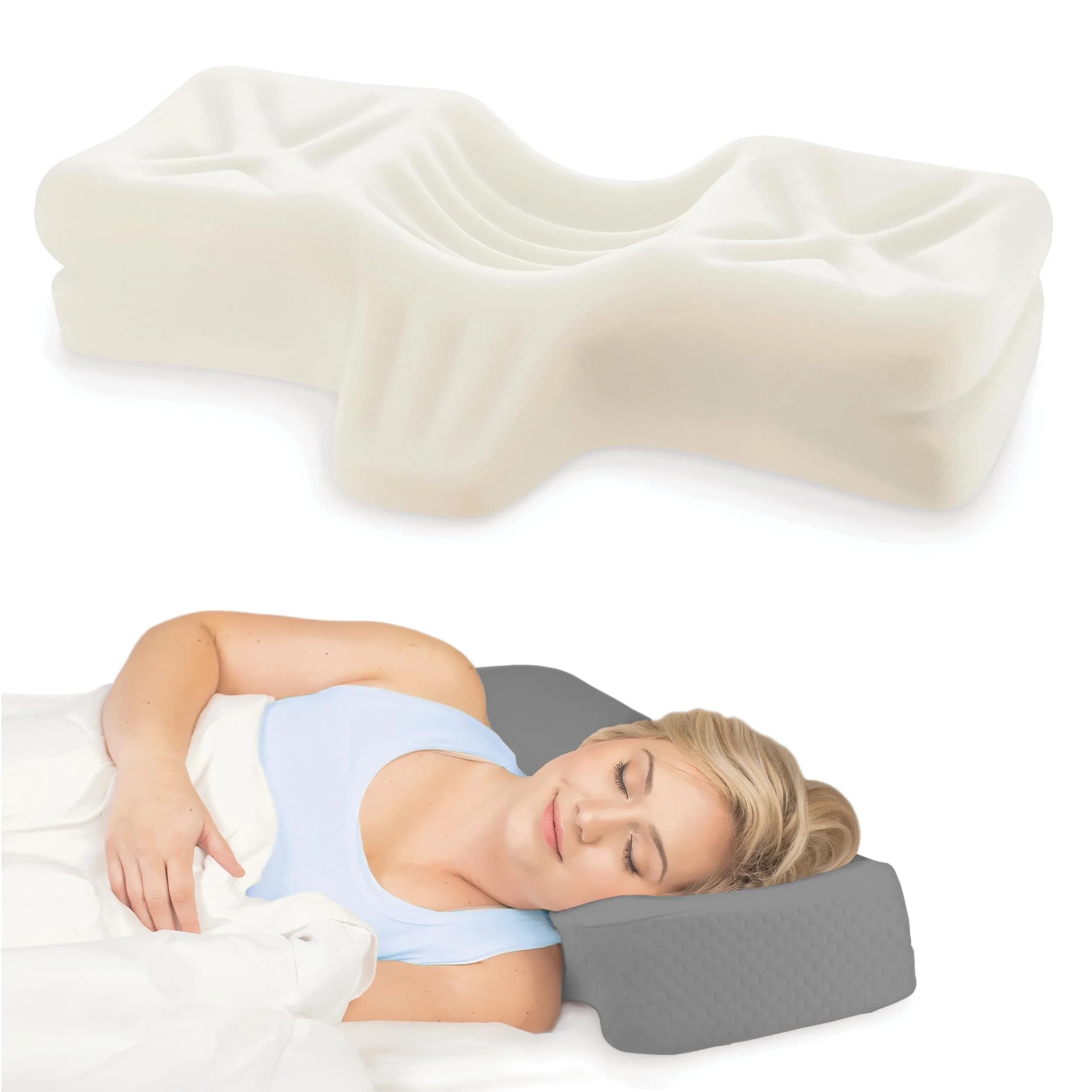 Therapeutica Ergonomic Cervical Pillow for Neck Pain Relief | Firm Molded Foam Support for Back & Side Sleepers