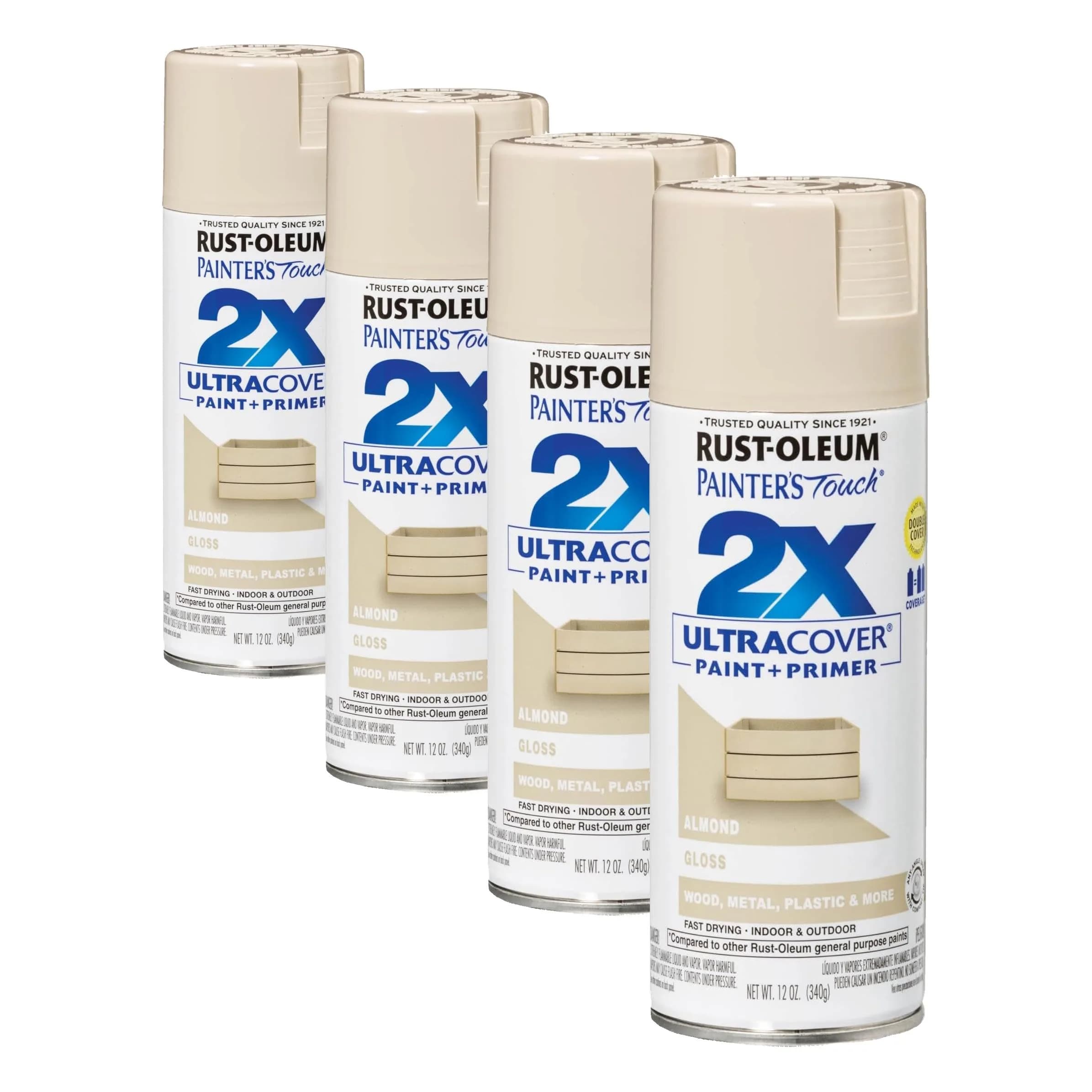 Rust-Oleum Painter's Touch 2X Spray Paint, Gloss Almond, 12 Oz Cans (Pack of 4) - main product image