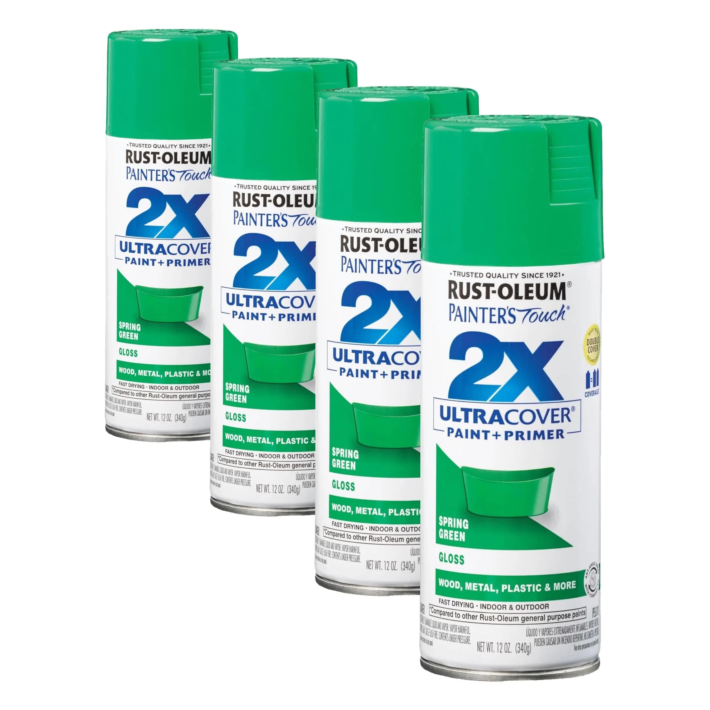 Rust-Oleum Painter's Touch 2X Ultra Cover Spray Paint, Gloss Spring Green, 12 Oz (Pack of 4) - main product image