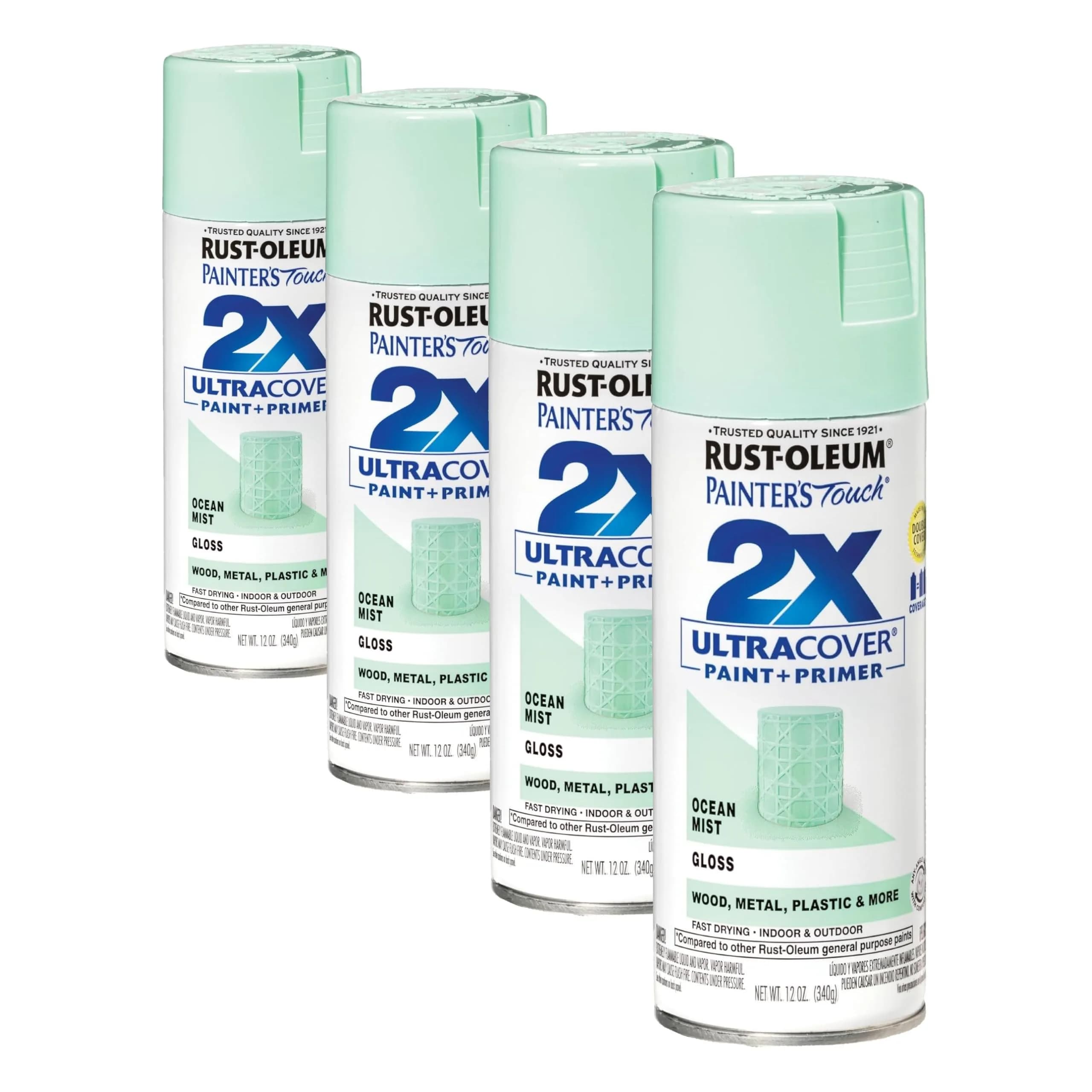Rust-Oleum Painter's Touch 2X Ultra Cover Spray Paint, Gloss Ocean Mist, 12 Oz (4 Pack) - main product image