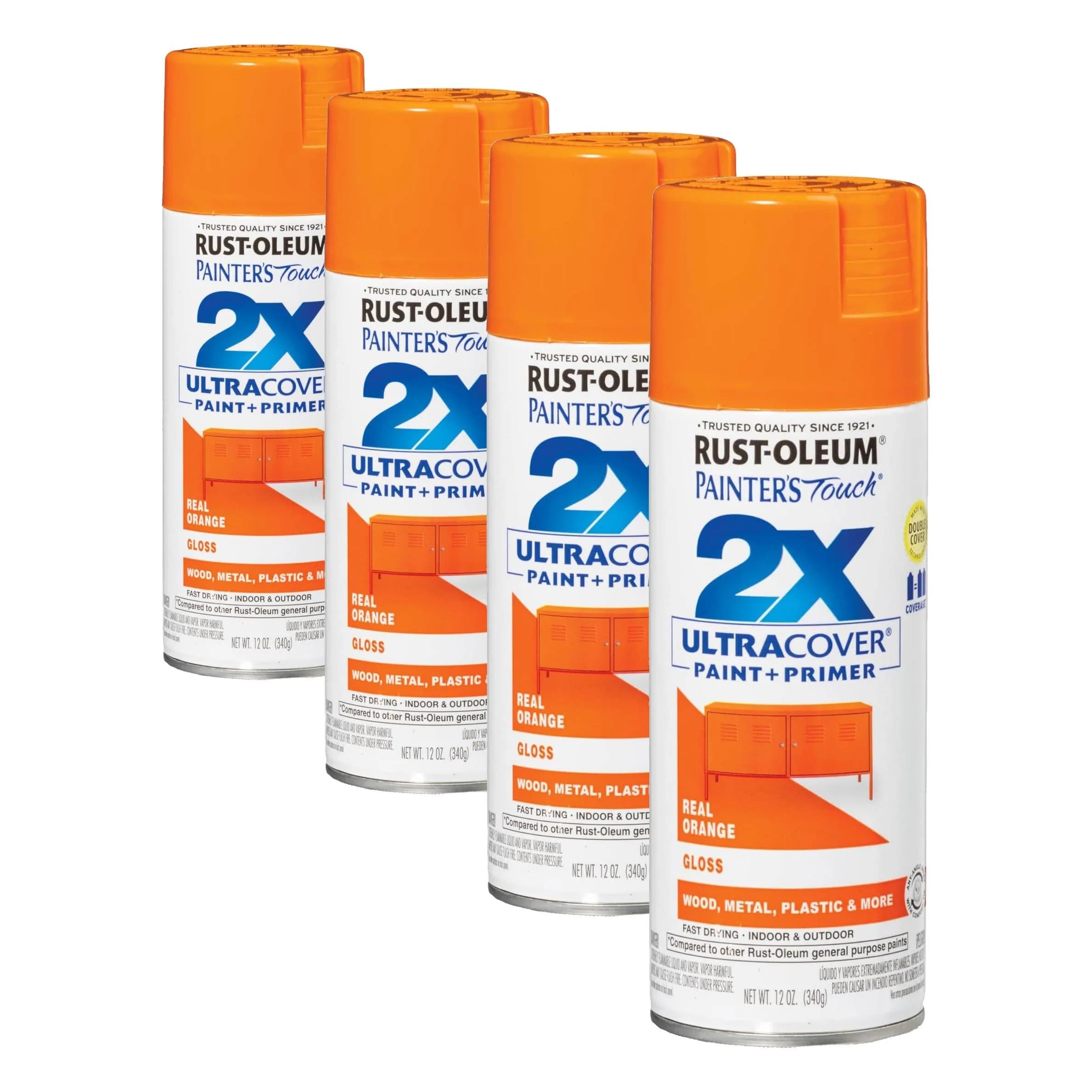 Rust-Oleum Painter's Touch 2X Gloss Real Orange Spray Paint, 12 Oz Can (4 Pack) - main product image