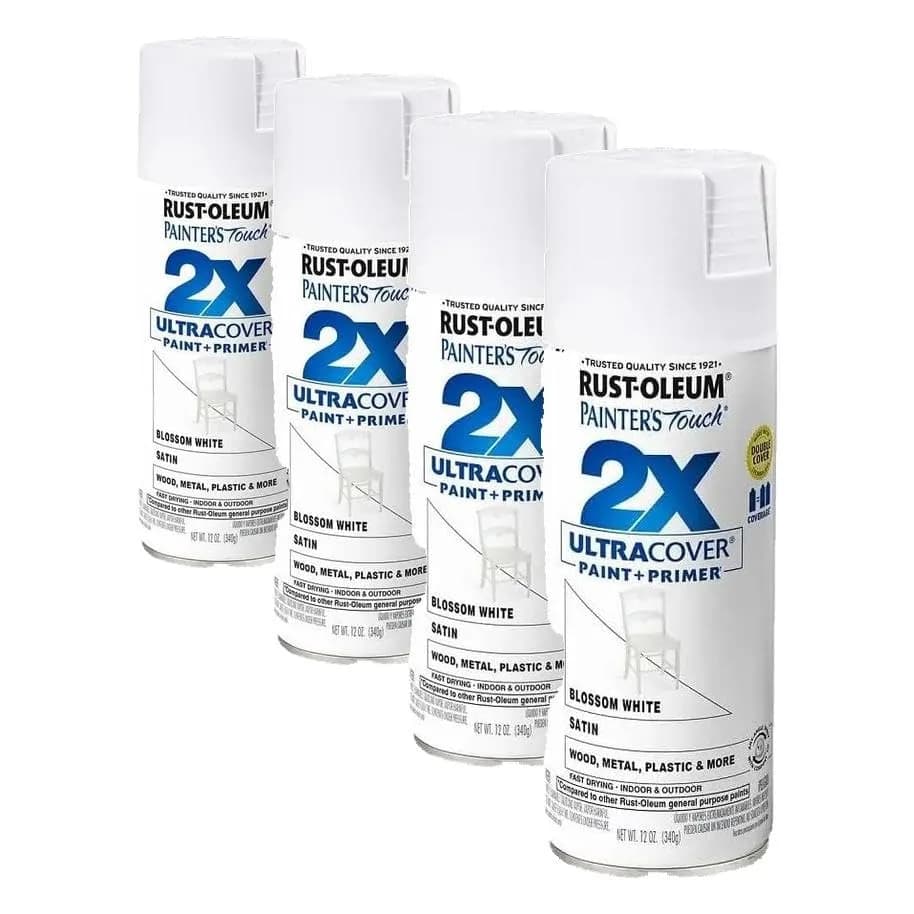 Rust-Oleum Painter's Touch 2X Satin Blossom White Spray Paint, 12 Oz (4 Pack) - main product image