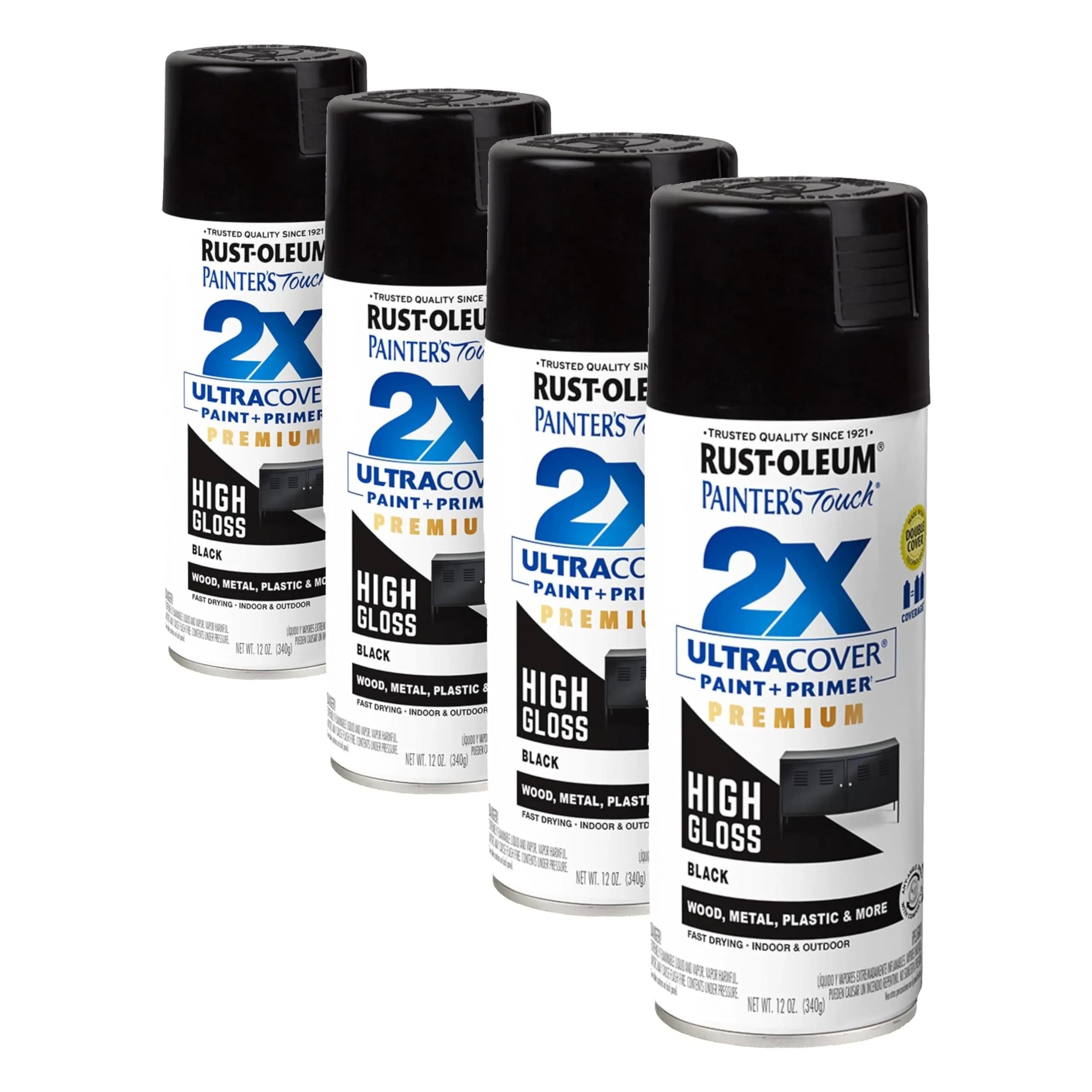Rust-Oleum Painter's Touch 2X Ultra Cover High Gloss Black Spray Paint, 12 Oz (Pack of 4) - main product image