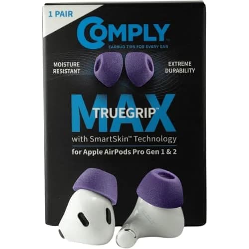 Comply TrueGrip MAX Premium Memory Foam Replacement Ear Tips for AirPods Pro 1 & 2, Small Purple (2 Pairs) | Superior Noise Isolation & All-Day Comfort thumbnail 1