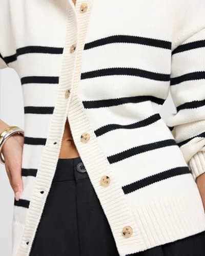 Onia Cotton Fitted Cardigan Off White/Black | Classic Women’s Sweater thumbnail 2