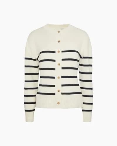 Onia Cotton Fitted Cardigan Off White/Black | Classic Women’s Sweater thumbnail 3
