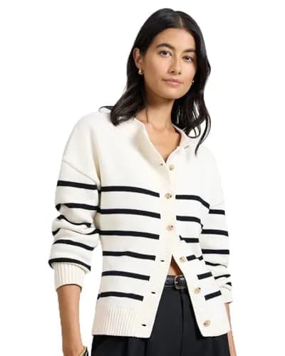 Onia Women's Cotton Fitted Cardigan Off White/Black | Classic Fitted Style for Women thumbnail 1