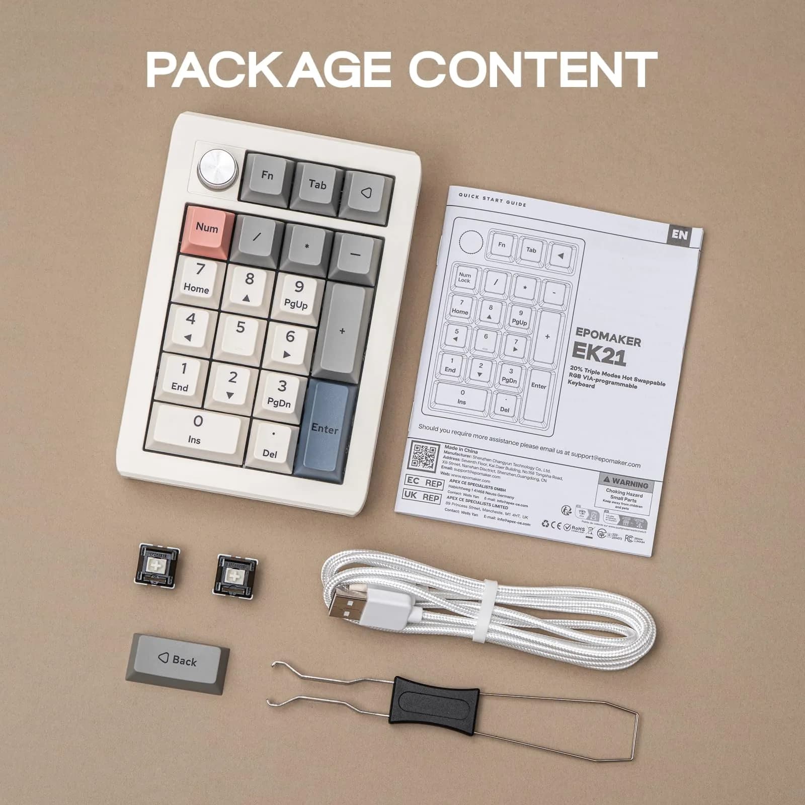 EPOMAKER EK21 VIA Gasket Number Pad with Knob, 20 Keys, 1000mAh Battery | PC Gaming Numpad for Windows & Mac - view 8