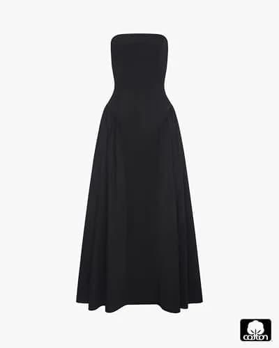 WEWOREWHAT Strapless Corset Ruched Dress 00 | Black, Cotton Stretch, Fall Ready thumbnail 2