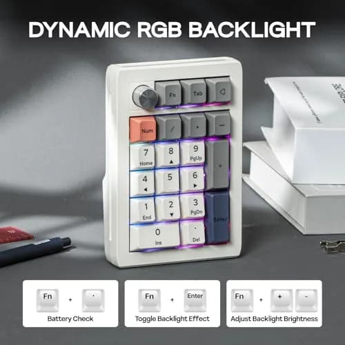 EPOMAKER EK21 VIA Gasket Number Pad with Knob, 20 Keys, 1000mAh Battery, BT 5.0/2.4GHz/Wired, Retro White | PC Gaming Numpad thumbnail 6