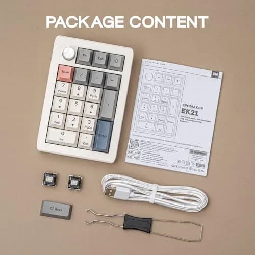 EPOMAKER EK21 VIA Gasket Number Pad with Knob, 20 Keys, 1000mAh Battery, BT 5.0/2.4GHz/Wired, Retro White | PC Gaming Numpad thumbnail 8