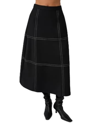 WEWOREWHAT A-line Contrast Stitch Skirt 8 | Mid-Rise Cotton Blend for Women thumbnail 1