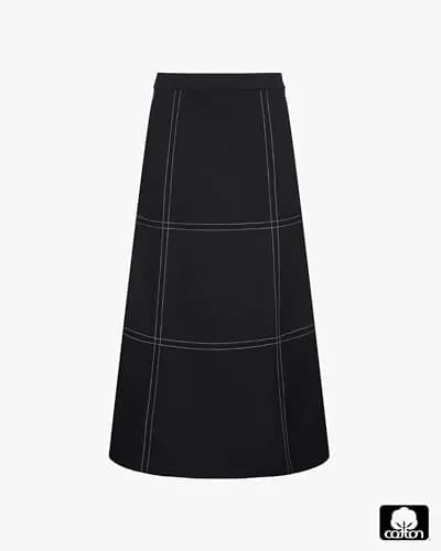 WEWOREWHAT A-line Contrast Stitch Skirt 8 | Mid-Rise Cotton Blend for Women thumbnail 2