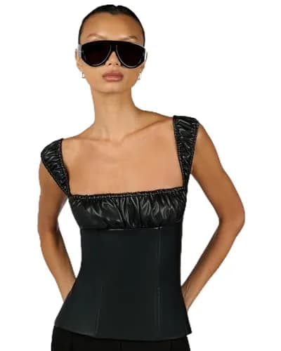 WEWOREWHAT Women's Wide Strap Ruched Cup Corset | Classic Solid Black, Size 8, Imported thumbnail 1