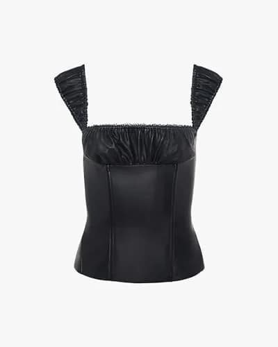 WEWOREWHAT Women's Wide Strap Ruched Cup Corset | Classic Solid Black, Size 8, Imported thumbnail 2