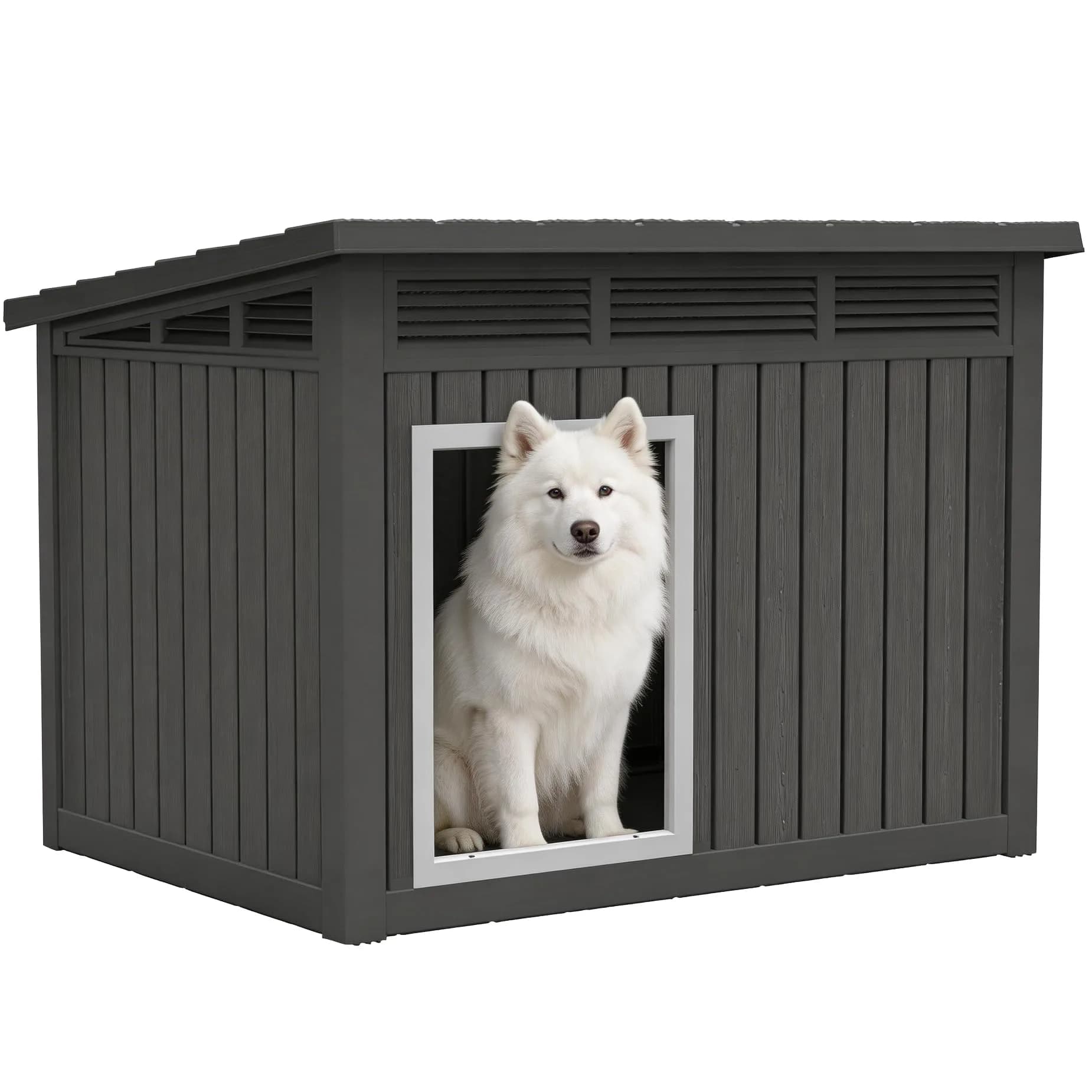 Fancyango Outdoor Dog House for Large Dogs | Weatherproof XL Dog House (Matte Black, 43" L x 33" W x 32" H)