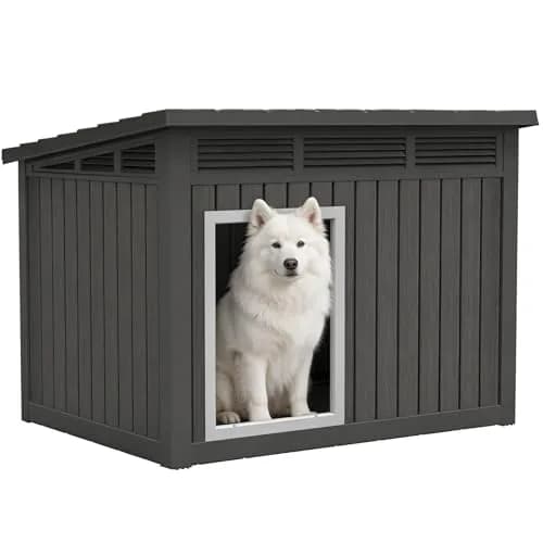 Fancyango Outdoor Dog House for Large Dogs | Weatherproof XL Dog House (Matte Black, 43" L x 33" W x 32" H) thumbnail 1