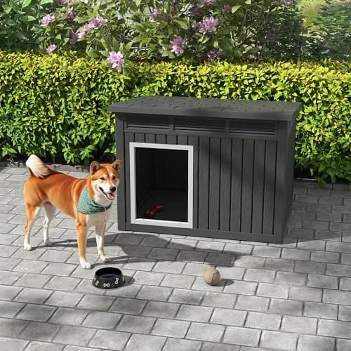 Fancyango Outdoor Dog House for Large Dogs | Weatherproof XL Dog House (Matte Black, 43" L x 33" W x 32" H) thumbnail 5