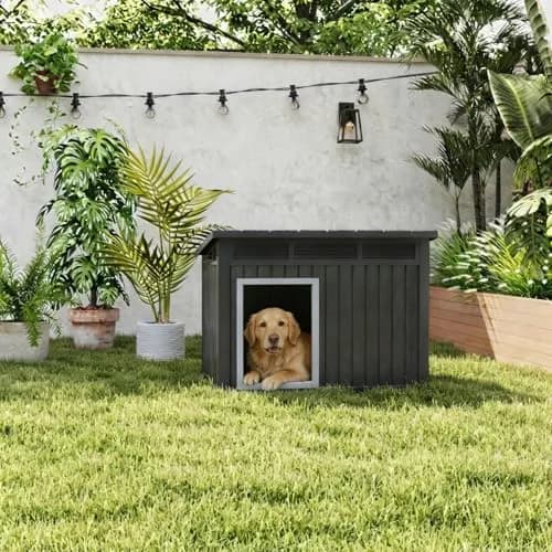 Fancyango Outdoor Dog House for Large Dogs | Weatherproof XL Dog House (Matte Black, 43" L x 33" W x 32" H) thumbnail 6