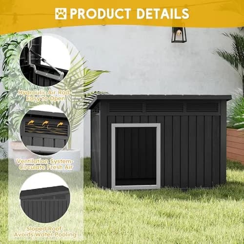 Fancyango Outdoor Dog House for Large Dogs | Weatherproof XL Dog House (Matte Black, 43" L x 33" W x 32" H) thumbnail 2