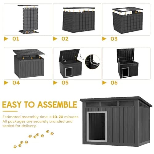 Fancyango Outdoor Dog House for Large Dogs | Weatherproof XL Dog House (Matte Black, 43" L x 33" W x 32" H) thumbnail 3