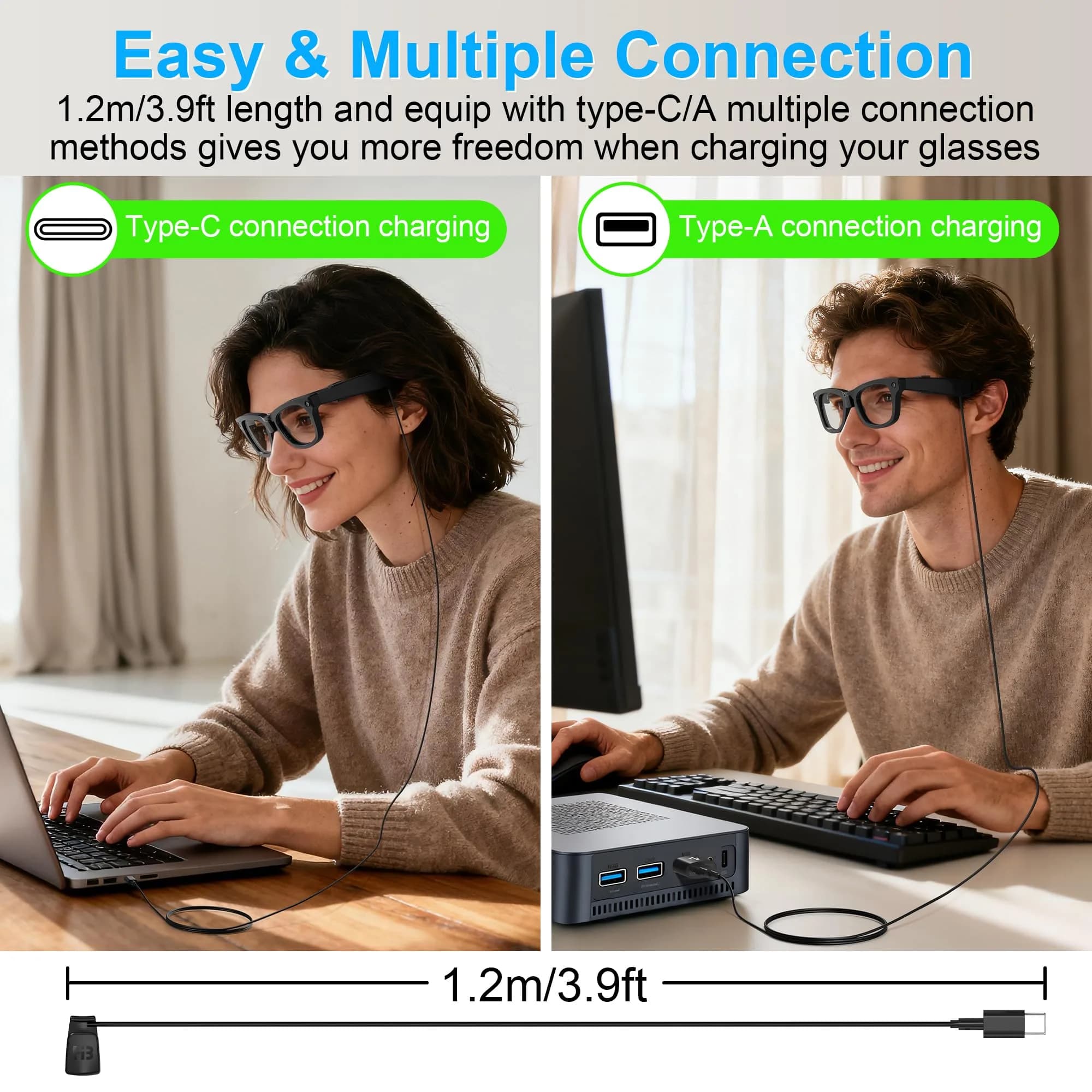 RCstyle Type-C to USB-A Charging Cable for Ray-Ban & Oakley Meta Smart Glasses, 1.2m - view 3