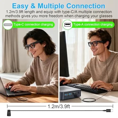 RCstyle Charging Cable for Ray-Ban Meta Smart Glasses 1.2m (3.9ft) | Type-A Interface Converter Included thumbnail 3