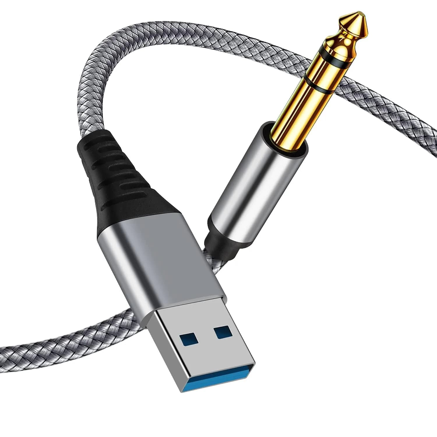 NCGGY USB to 6.35mm 1/4 inch TRS Audio Stereo Cable 6.6FT | Supports Listening, Not Recording — Grey / 10Feet