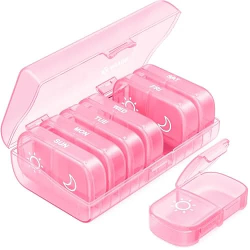 AUVON XL Weekly Pill Organizer Sakura Pink | Easy Open Large Compartments for Vitamins & Supplements - main product image