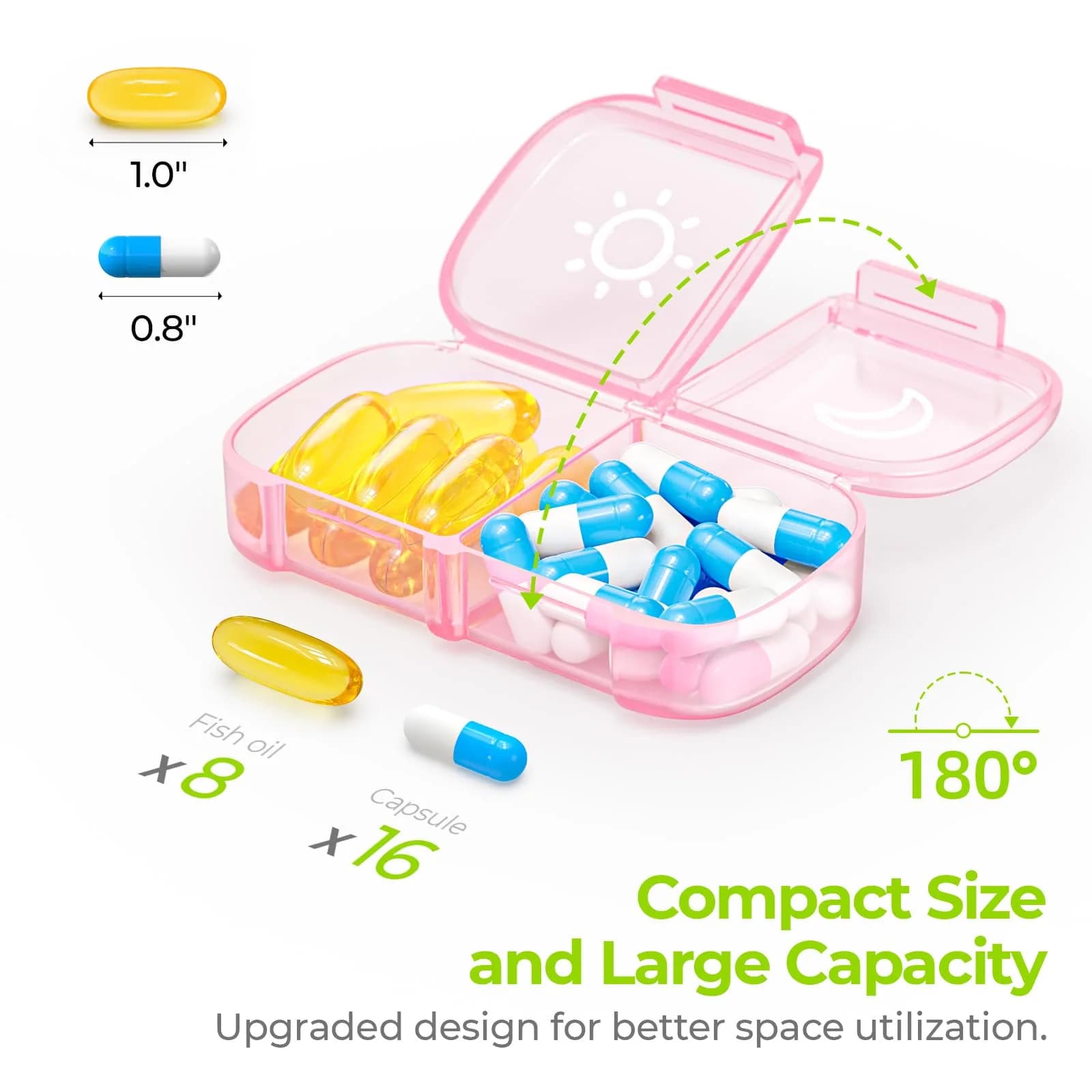 AUVON XL Weekly Pill Organizer Sakura Pink | Easy Open Large Compartments for Vitamins & Supplements - view 2