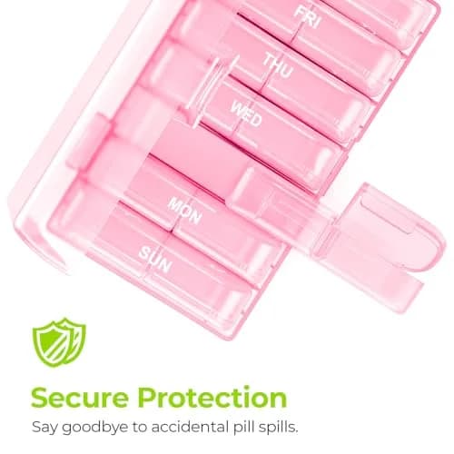 AUVON Weekly Pill Organizer 2 Times a Day, Sakura Pink | Large Compartments, BPA-Free, 14-Compartment Pill Case thumbnail 4