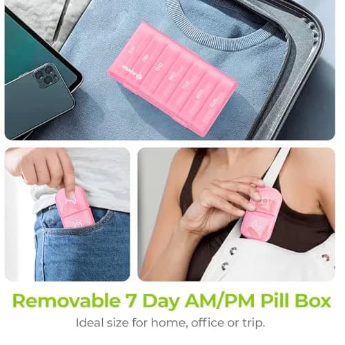 AUVON Weekly Pill Organizer 2 Times a Day, Sakura Pink | Large Compartments, BPA-Free, 14-Compartment Pill Case thumbnail 6