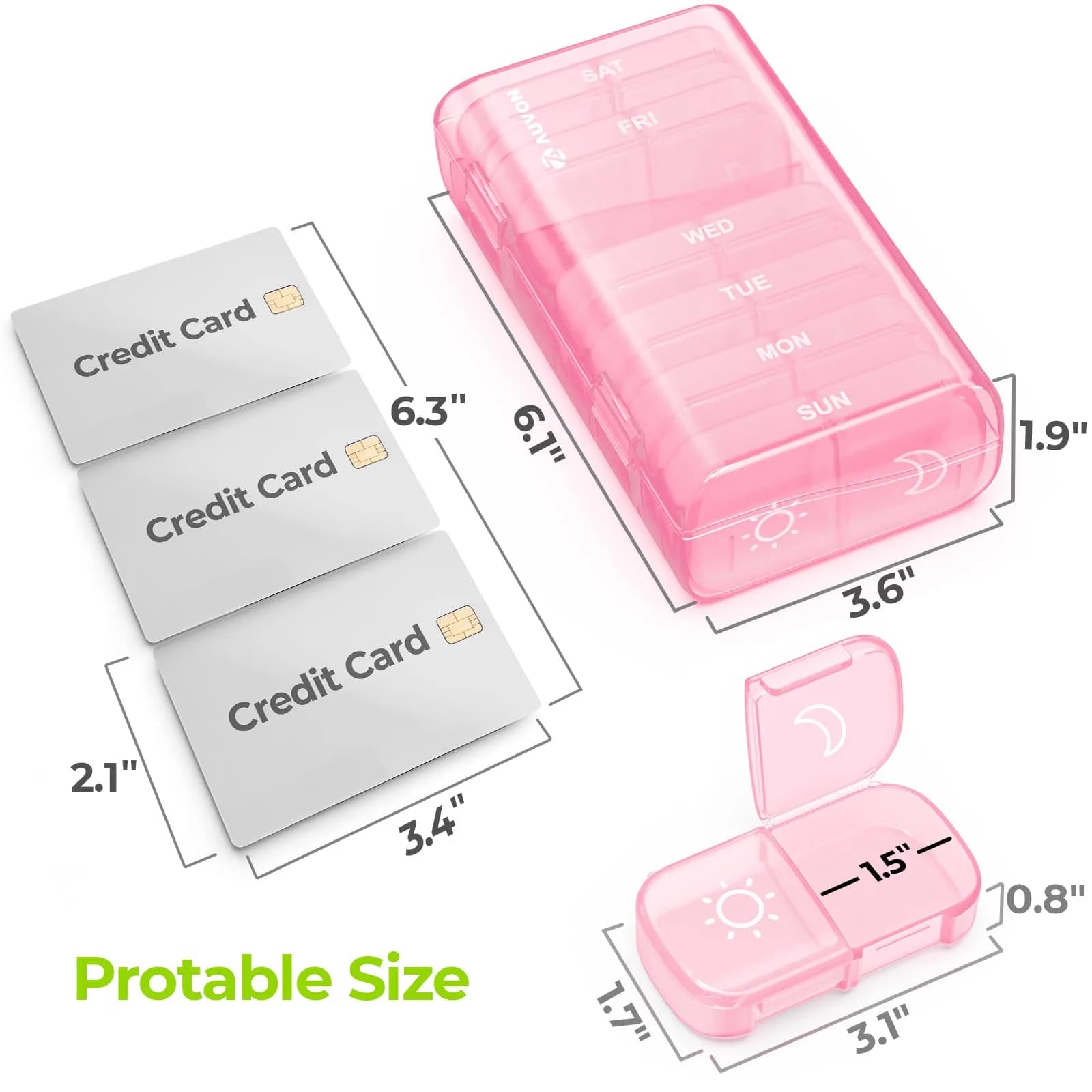 AUVON XL Weekly Pill Organizer Sakura Pink | Easy Open Large Compartments for Vitamins & Supplements - view 5