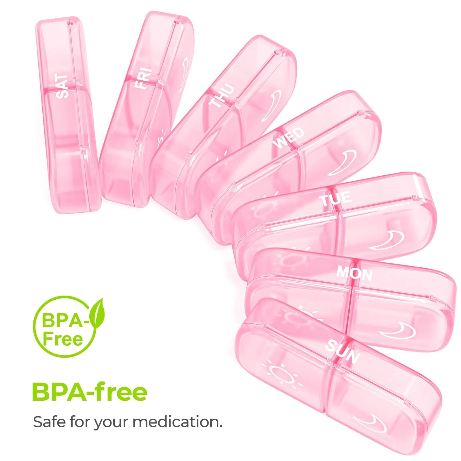AUVON XL Weekly Pill Organizer Sakura Pink | Easy Open Large Compartments for Vitamins & Supplements - view 7